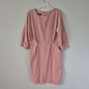 Elegant Tan Sheath Dress with Bateau Neckline and Cuffed Sleeves